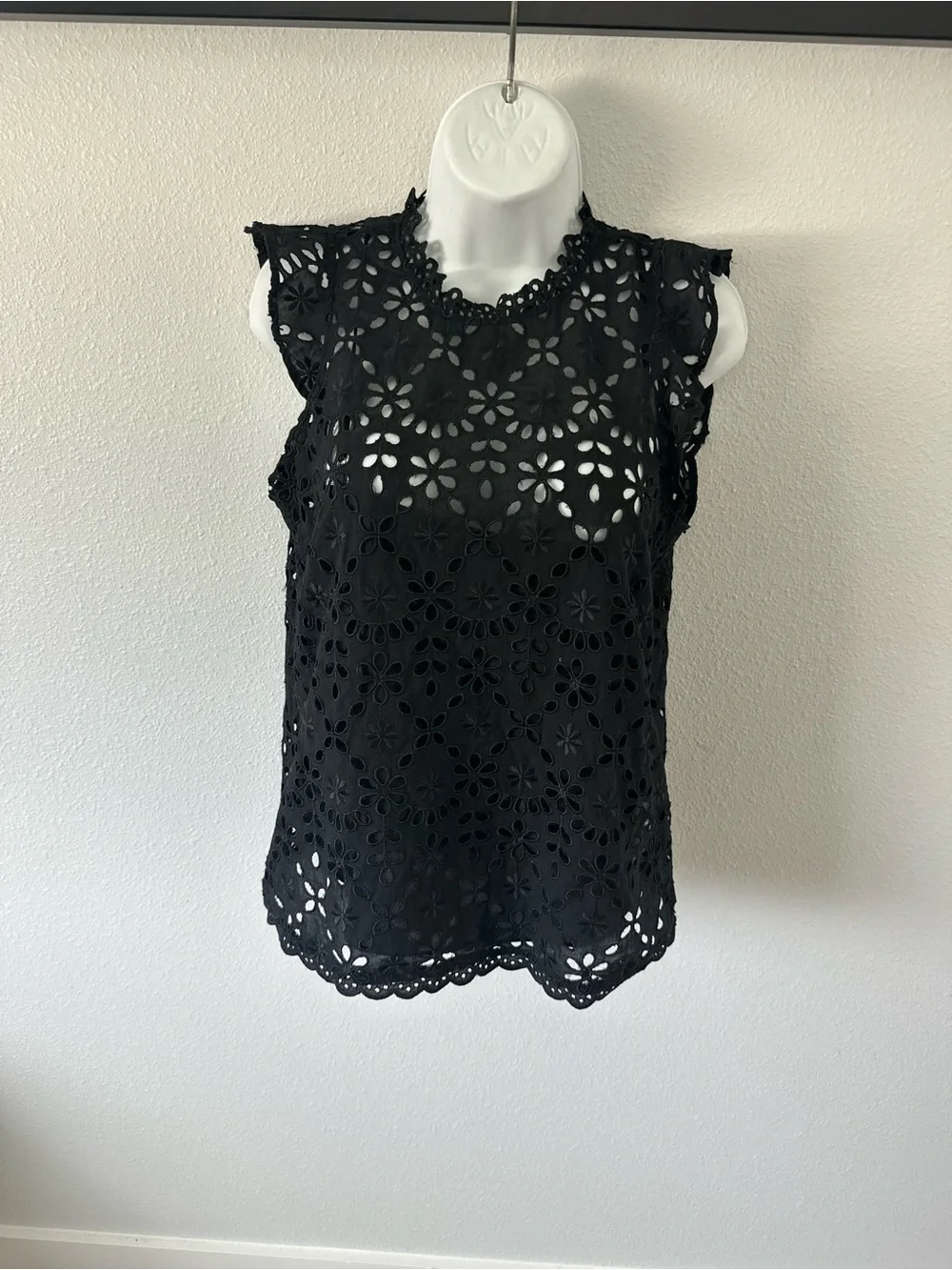 J. Crew Black Crochet Lace Sleeveless Shell‎